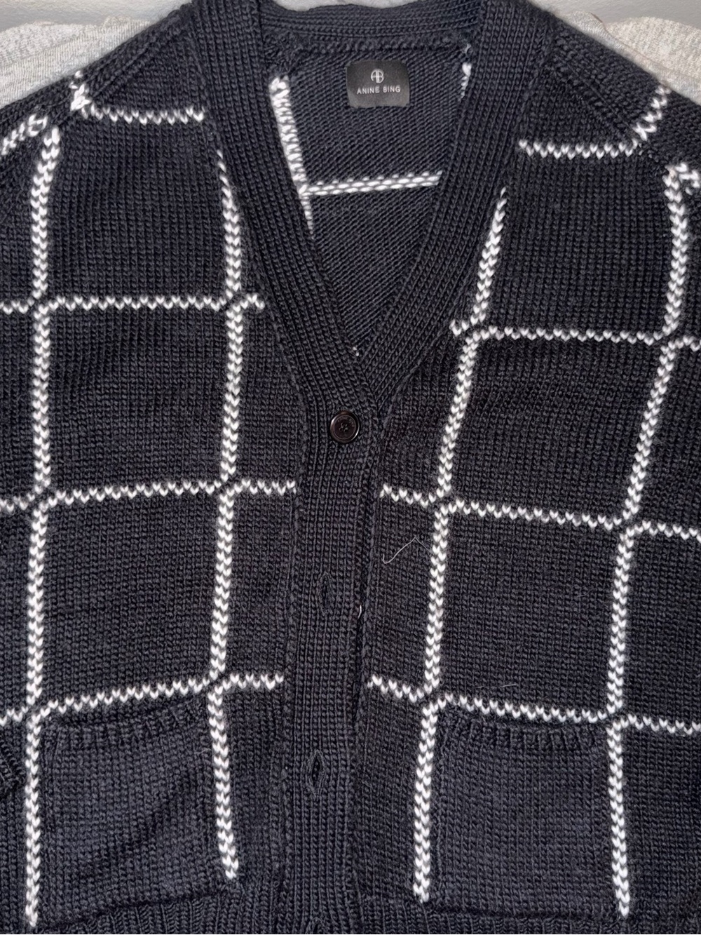 Anine Bing Black and White Windowpane Cardigan